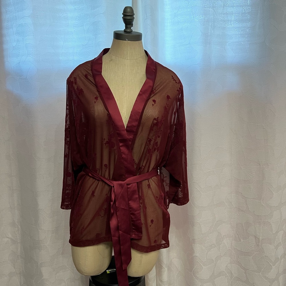Only Burgundy Sheer Kimono Jacket
